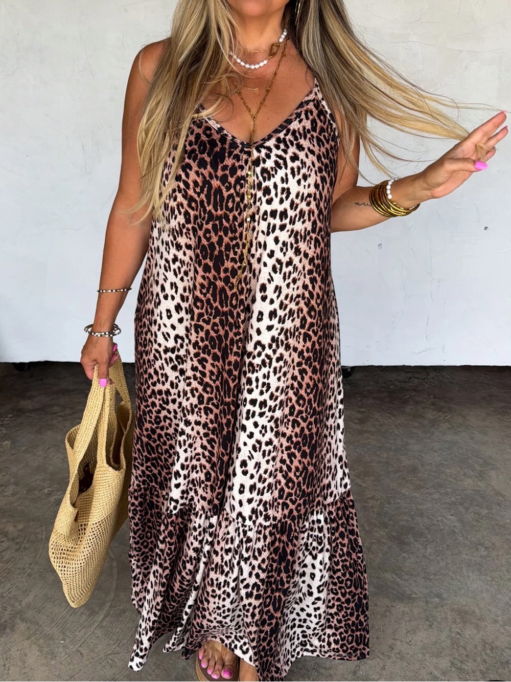 Blakeley Leopard Print Maxi Dress in Brown and Cream sold out